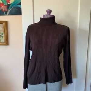 VTG CHICO'S Sz 3/XL Turtleneck Silk Blend Brown Ribbed Knit Fall Dark Academia